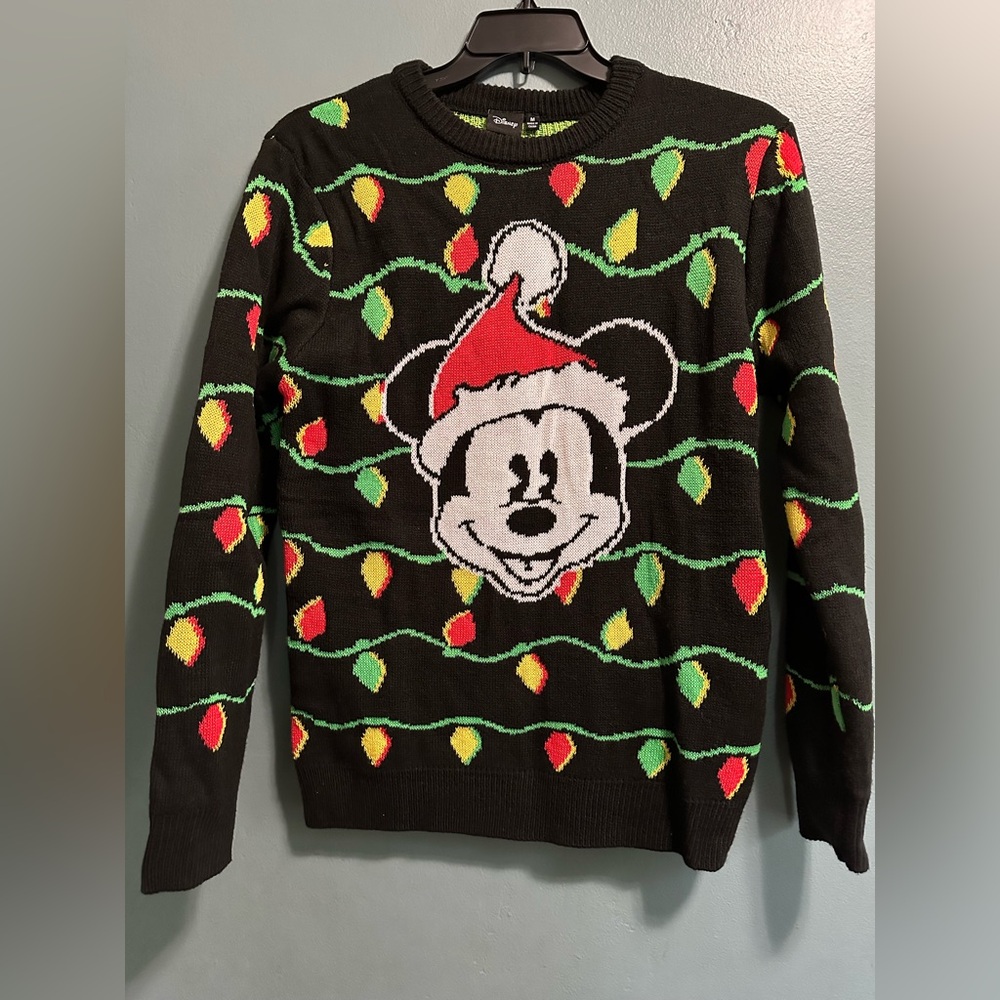 Disney Christmas Sweater Men's Size Medium Mickey Mouse With Christmas Lights